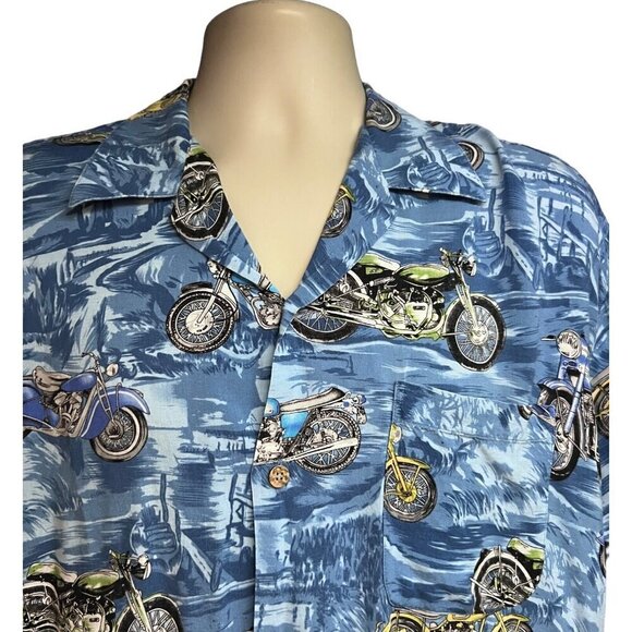 Island Collection Mens Vintage Motorcycle Hawaiian Button Up Shirt Large Pocket - Picture 4 of 8